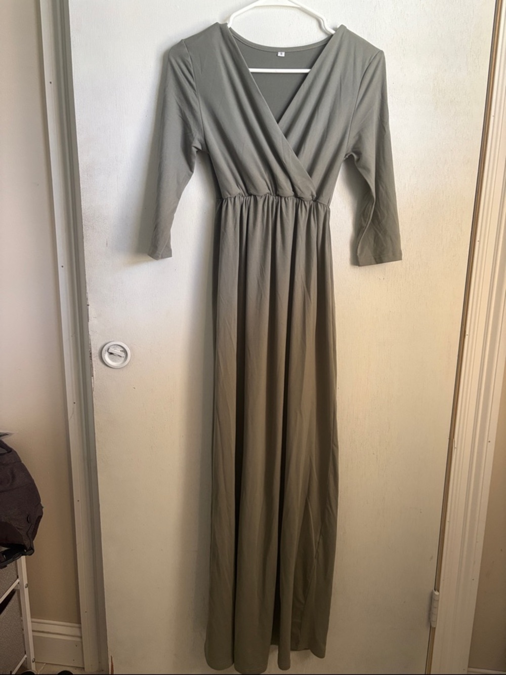 Long Olive Green Maxi Wrap-Style maternity Dress